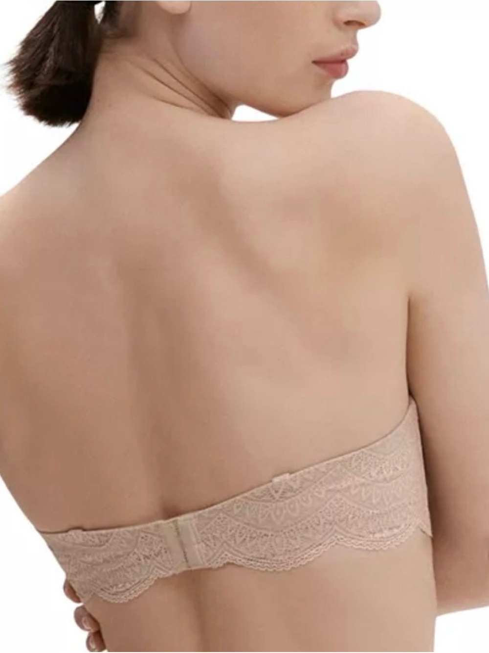 Simone Perele Nude Beige Lace Bralette with Delicate Scallop Detail Strapless